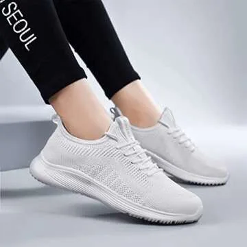 Lamincoa Womens Slip On Walking Shoes Non Slip Casual Road Running Lightweight Mesh Fashion Sneakers for Gym Travel Workout White