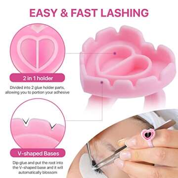 Pretty Memory 300 Pcs Heart-Shaped Glue Rings for Lashes
