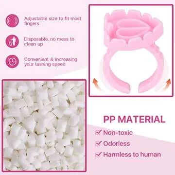 Pretty Memory 300 Pcs Heart-Shaped Glue Rings for Lashes