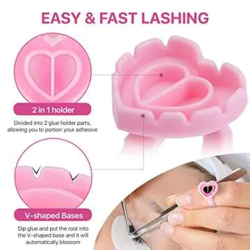 Pretty Memory 300 Pcs Heart-Shaped Glue Rings for Lashes