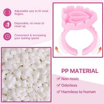 Pretty Memory 300 Pcs Heart-Shaped Glue Rings for Lashes