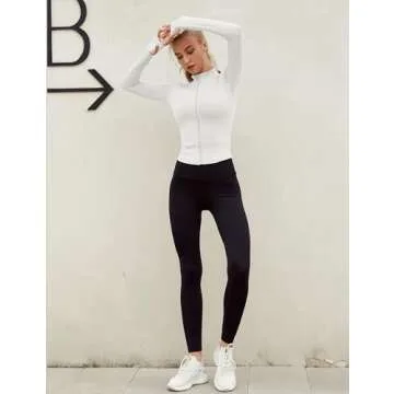 Lviefent Womens Lightweight Full Zip Running Track Jacket Workout Slim Fit Yoga Sportwear with Thumb Holes (White, Medium)