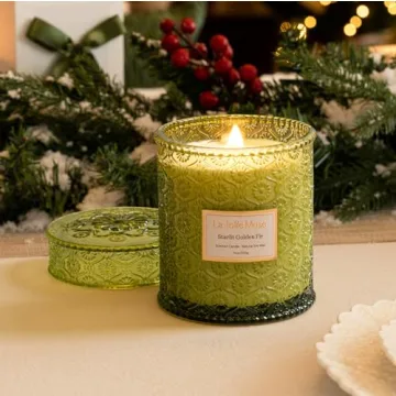 LA JOLIE MUSE Fir & Cedarwood Candle, Scented Candles for Home, Holiday Candle Gifts for Women&Men, Large Wood Wicked Scented Candle, Long Burning Time, Starlit Golden Fir, 19oz