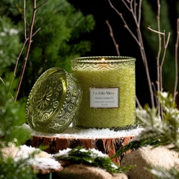 LA JOLIE MUSE Fir & Cedarwood Candle, Scented Candles for Home, Holiday Candle Gifts for Women&Men, Large Wood Wicked Scented Candle, Long Burning Time, Starlit Golden Fir, 19oz