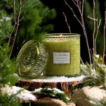 LA JOLIE MUSE Fir & Cedarwood Candle, Scented Candles for Home, Holiday Candle Gifts for Women&Men, Large Wood Wicked Scented Candle, Long Burning Time, Starlit Golden Fir, 19oz