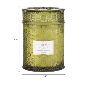 LA JOLIE MUSE Fir & Cedarwood Candle, Scented Candles for Home, Holiday Candle Gifts for Women&Men, Large Wood Wicked Scented Candle, Long Burning Time, Starlit Golden Fir, 19oz