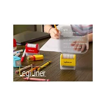 LEGILINER 1/2" Dashed Handwriting Line (Yellow) Teacher Stamp – Tri-Line Dashed Pattern. Classroom & Home Use. Refillable Ink Writing Practice Roller Stamp.