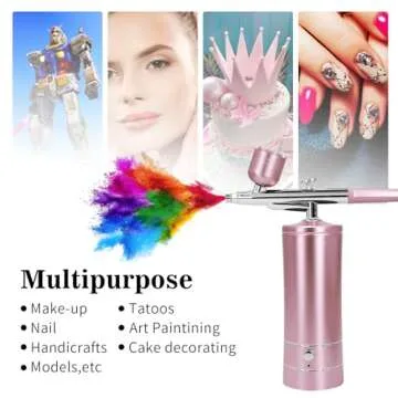 Airbrush-Kit Air Brush Kit With Air Compressor Nail Charms Wireless Air Brush for Barber, Nail Art, Cake Decor, Makeup, Model Painting (Pink - with extension tube)