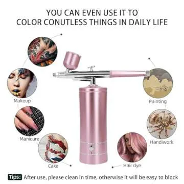 Airbrush-Kit Air Brush Kit With Air Compressor Nail Charms Wireless Air Brush for Barber, Nail Art, Cake Decor, Makeup, Model Painting (Pink - with extension tube)