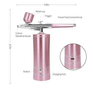 Airbrush-Kit Air Brush Kit With Air Compressor Nail Charms Wireless Air Brush for Barber, Nail Art, Cake Decor, Makeup, Model Painting (Pink - with extension tube)