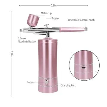 Airbrush-Kit Air Brush Kit With Air Compressor Nail Charms Wireless Air Brush for Barber, Nail Art, Cake Decor, Makeup, Model Painting (Pink - with extension tube)