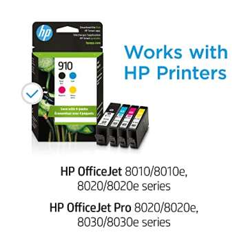 Original HP 910 Black, Cyan, Magenta, Yellow Ink Cartridges - 4 Count Pack