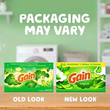 Gain dryer sheets, 105 Count, Original Scent Laundry Fabric Softener Sheets with 2-in-1 Aromaboost Plus Softness