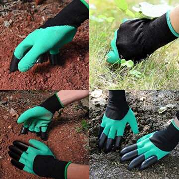 NNBB Garden Gloves with Fingertips Claws Quick– Great for Digging Weeding Seeding Poking -Safe for Rose Pruning Best Gardening Tool Best Gift for Gardeners (Double Claw)