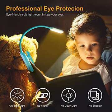 Gritin 9 LED Rechargeable Book Light for Reading in Bed - Eye Caring 3 Color Temperatures,Stepless D...