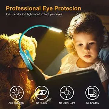 Gritin 9 LED Rechargeable Book Light for Reading in Bed - Eye Caring 3 Color Temperatures,Stepless D...