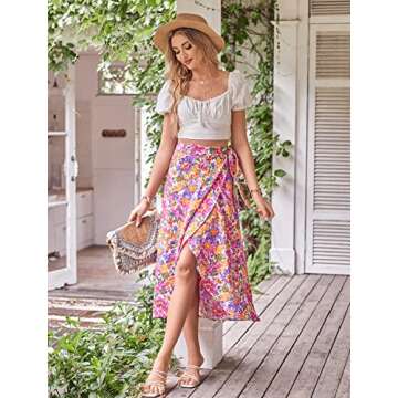Newchoice Summer Skirts for Women 2023 Trendy Midi Boho Printed Beach Wrap Skirt (S,Floral7)