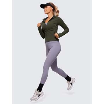 CRZ YOGA Womens Butterluxe Full Zip Workout Hoodie Jackets Slim Fit Hooded Athletic Yoga Lightweight Jacket with Thumb Holes Olive Green Medium