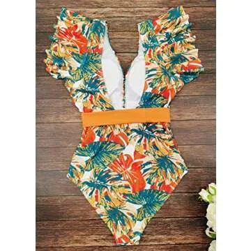Floral Print V Neck One Piece Swimsuit for Summer