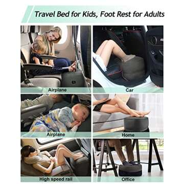 JefDiee Inflatable Travel Foot Rest Pillow, Kids Airplane Bed, Adjustable 3 Layers Height Leg Rest P...