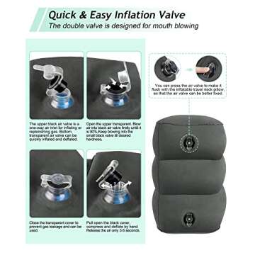 JefDiee Inflatable Travel Foot Rest Pillow, Kids Airplane Bed, Adjustable 3 Layers Height Leg Rest Pillow, Adults Travel Essentials Great for Airplane, Office, Home, Trains, Cars (Dark Grey)