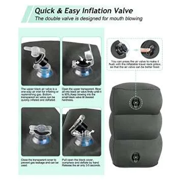 JefDiee Inflatable Travel Foot Rest Pillow, Kids Airplane Bed, Adjustable 3 Layers Height Leg Rest Pillow, Adults Travel Essentials Great for Airplane, Office, Home, Trains, Cars (Dark Grey)