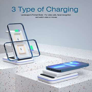 TYCRALI Wireless Charger - 3 in 1 Wireless Charging Station, Foldable Stand Designed for iPhone 14/13/12/11/Pro/X, AirPods 2/Pro, Apple Watch 2-7/SE, Ideal Gift for Him/Her