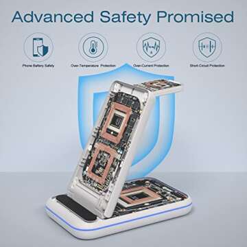 TYCRALI Wireless Charger - 3 in 1 Wireless Charging Station, Foldable Stand Designed for iPhone 14/13/12/11/Pro/X, AirPods 2/Pro, Apple Watch 2-7/SE, Ideal Gift for Him/Her