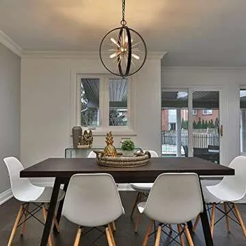 Durent Lighting Black and Gold Chandelier, 6-Light Mid Century Modern Chandelier, 18” Globe Sputnik Starburst Pendant Lighting Fixture for Foyer, Entryway, Dining Living Room, Bedroom, Kitchen Island