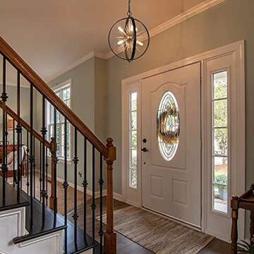 Durent Lighting Black and Gold Chandelier, 6-Light Mid Century Modern Chandelier, 18” Globe Sputnik Starburst Pendant Lighting Fixture for Foyer, Entryway, Dining Living Room, Bedroom, Kitchen Island