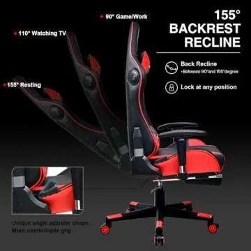GTRACING Gaming Chair with Footrest Speakers Video Game Chair Bluetooth Music Heavy Duty Ergonomic Computer Office Desk Chair Red