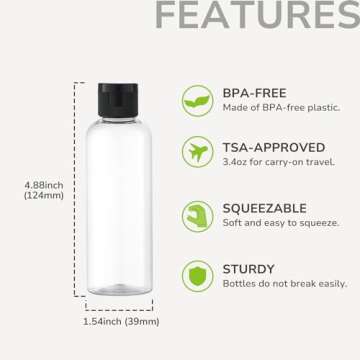 LISAPACK 3.4 oz Travel Bottles for Toiletries, 5pcs Travel Containers for Shampoo Tsa Approved, Plas...
