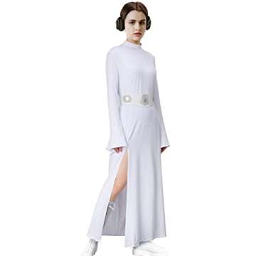 NIHONCOS Womens Costume Dress Halloween Medieval White Hooded Long Dress Robe Outfit Full Set With B...