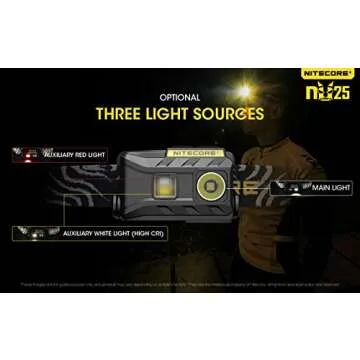 Nitecore NU25 360 Lumen Triple Output - White, Red, High CRI - Lightweight USB Rechargeable Headlamp (Black)