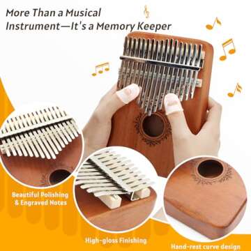 17 Key Kalimba Thumb Piano - Portable Finger Piano with Tuning Hammer & Study Guide, Premium Wood, U...