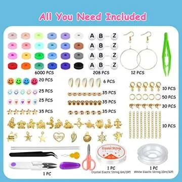 7200 PCS Clay Beads Bracelet Making Kits - 24 Colors Clay Beads Kit with Clear Sting and Smile Face Bead and Tools Flat Round Polymer Clay Beads for Boys Girls with (6mm)