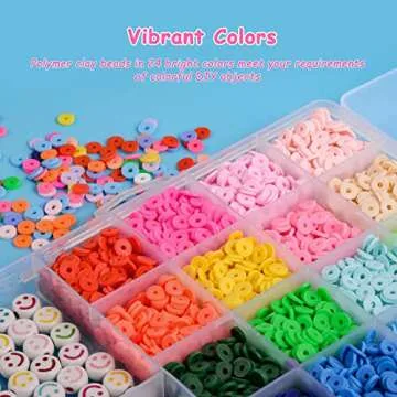 7200 PCS Clay Beads Bracelet Making Kits - 24 Colors Clay Beads Kit with Clear Sting and Smile Face Bead and Tools Flat Round Polymer Clay Beads for Boys Girls with (6mm)