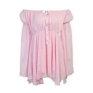 XIWUKOD Pink Corset Dress Flowy Chiffon Off-Shoulder Mini