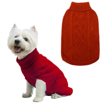 Mihachi Turtleneck Dog Sweater - Winter Coat Apparel Classic Cable Knit Clothes with Leash Hole for ...