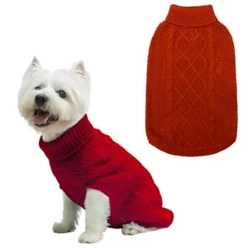 Mihachi Turtleneck Dog Sweater - Winter Coat Apparel Classic Cable Knit Clothes with Leash Hole for ...