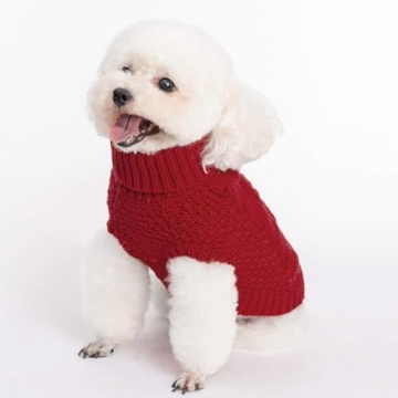 Mihachi Turtleneck Dog Sweater - Winter Coat Apparel Classic Cable Knit Clothes with Leash Hole for Cold Weather, Ideal Gift for Pet in New Year