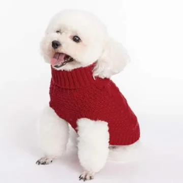 Mihachi Turtleneck Dog Sweater - Winter Coat Apparel Classic Cable Knit Clothes with Leash Hole for Cold Weather, Ideal Gift for Pet in New Year
