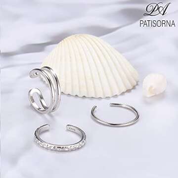 Stylish PATISORNA 925 Sterling Silver Toe Rings Set