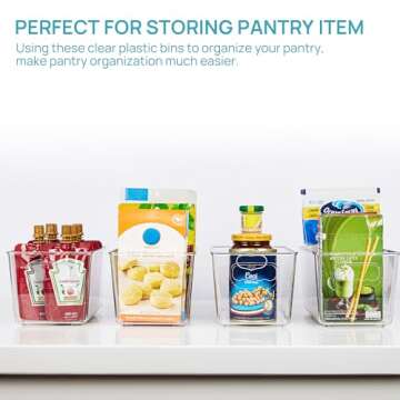 Vtopmart Clear Plastic Pantry Organizer Bins, 6 PCS Food Storage Bins with Handle for Refrigerator, Fridge, Cabinet, Kitchen, Countertops, Cupboard, Freezer Organization and Storage, BPA Free, Small