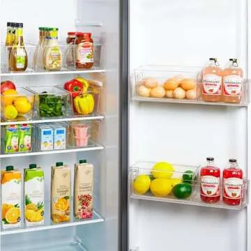 Vtopmart Clear Plastic Pantry Organizer Bins, 6 PCS Food Storage Bins with Handle for Refrigerator, Fridge, Cabinet, Kitchen, Countertops, Cupboard, Freezer Organization and Storage, BPA Free, Small