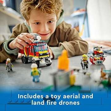 LEGO City Fire Command Truck Building Set - Fire Truck Toy with Land & Air Drones for Boys & Girls, Ages 7+ - Kids Pretend Play Toy with 3 Minifigures - Gift Ideas for Birthdays - 60374