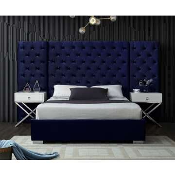 Meridian Furniture Grande Collection Modern | Contemporary Velvet Upholstered Bed with Luxurious Dee...