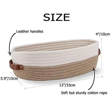 Oradrem Cotton Rope Bathroom Decor Basket,Toilet Paper Holder Basket,Farmhouse Home Decor Organizing Baskets 13"x5.9"x4" Brown Stitching White