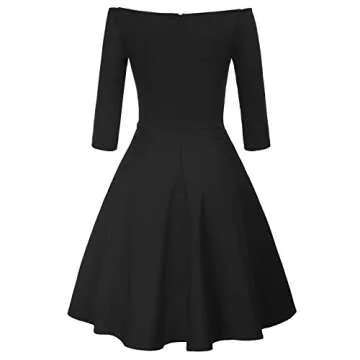 Elegant Women's Off Shoulder Formal Party Dress in Black
