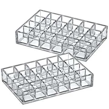 Amazing Abby - Allure - 2-Pack 24-Slot Acrylic Lipstick Organizer, Lipstick Holder, Lip Gloss Holder, Cosmetic Storage Display, Perfect Storage Solution for Drawer and Vanity (Slot Size: 1.0" x 1.0")
